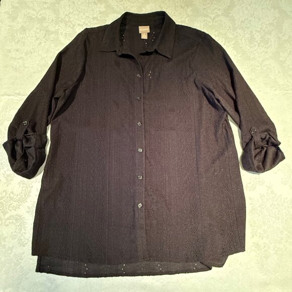 Chico’s Black Textured Button Front Blouse – Size 2 - NWT - Picture 2 of 12